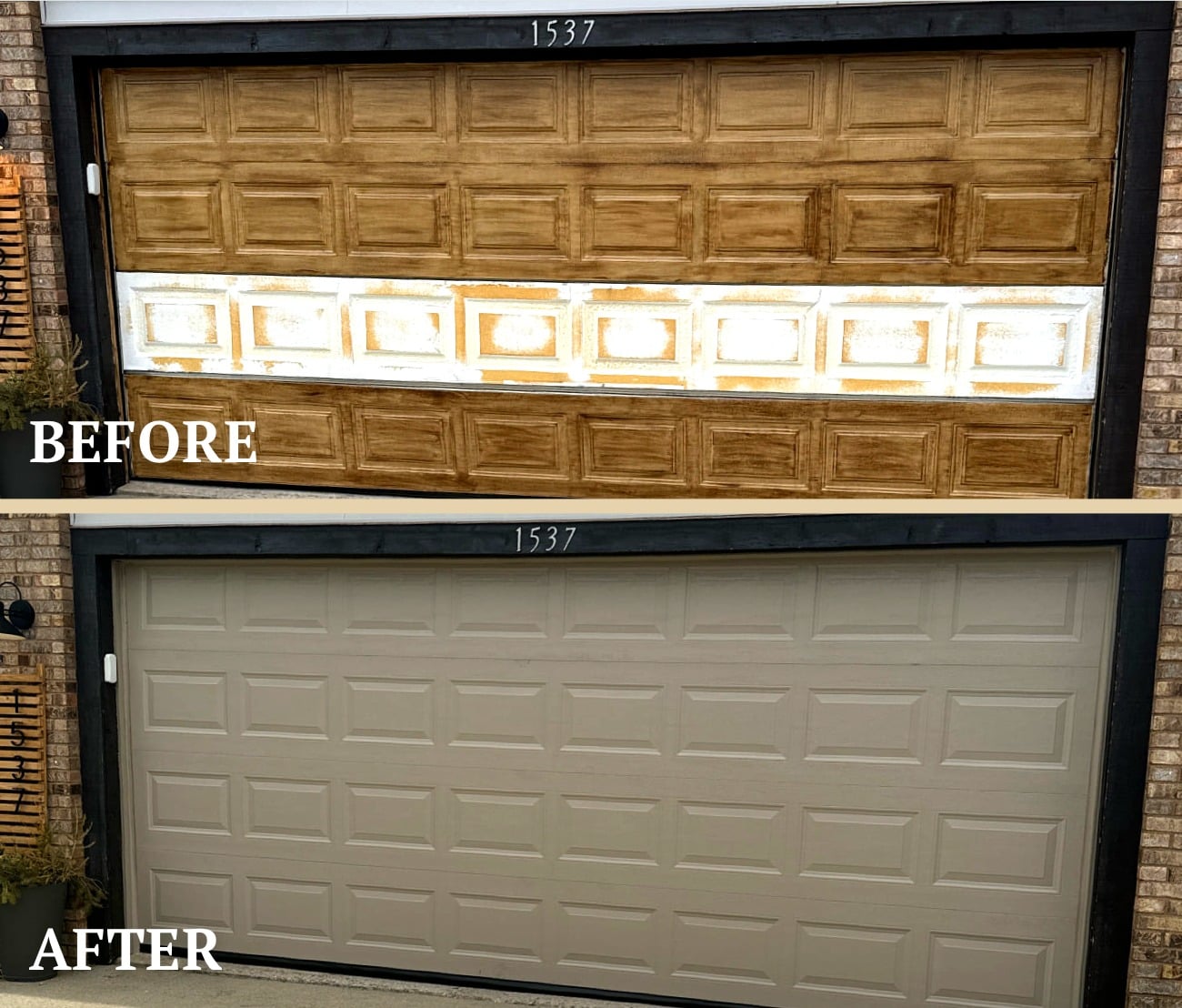 Before and after garage door replacement