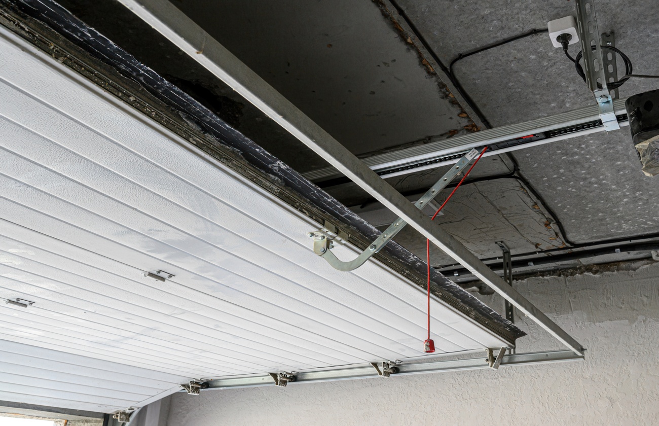 Open garage door with track Open garage door with track