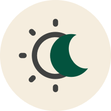 Green moon and sun icon.