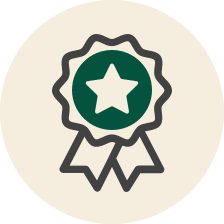 Green ribbon icon with star.